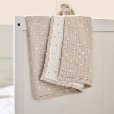 LEN Manta, blanco beige/motivo lunar Muselina, 80x100 cm