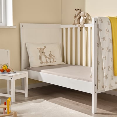 LEN Sábana bajera para cuna, blanco beige/Muselina, 60x120 cm