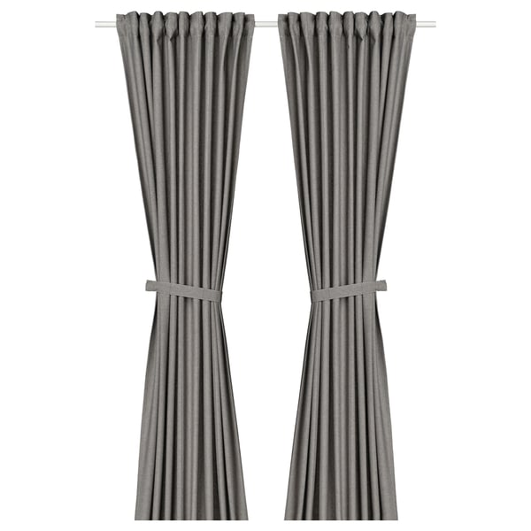 LENDA Cortinas con abrazadera, 1 par, Gris oscuro/con cinta de fruncir, 140x250 cm