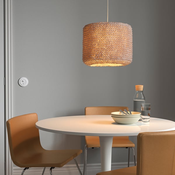 LERGRYN Pantalla para lámpara, tejido beige/hecho a mano, 42 cm
