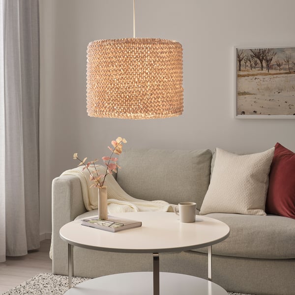 LERGRYN Pantalla para lámpara, tejido beige/hecho a mano, 42 cm