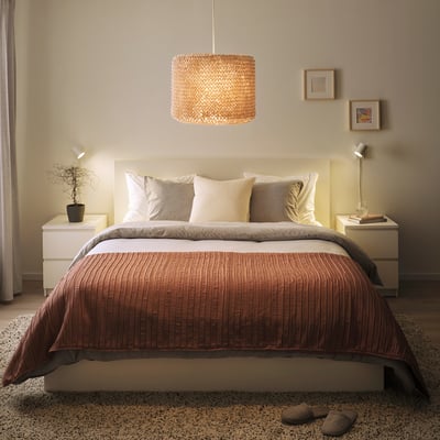 LERGRYN Pantalla para lámpara, tejido beige/hecho a mano, 42 cm