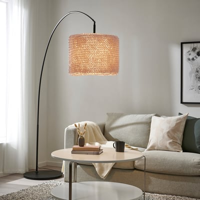 LERGRYN / SKAFTET Base lámpara de pie, arco, beige/negro