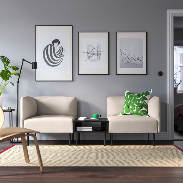 LILLEHEM Sofá modular 2p con mesa auxiliar, Vissle beige/metal