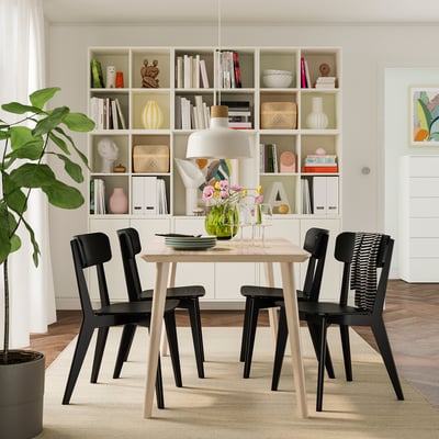 LISABO / LISABO Juego de comedor con 4 sillas, chapa fresno/negro, 140x78 cm