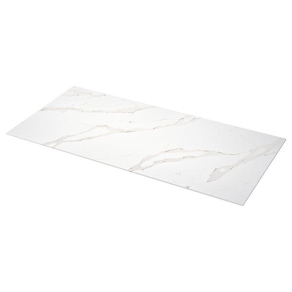 LOCKEBO Cubierta de cocina a medida, blanco/beige grisáceo efecto mármol/compuesto de vidrio, 1 m²x2.0 cm