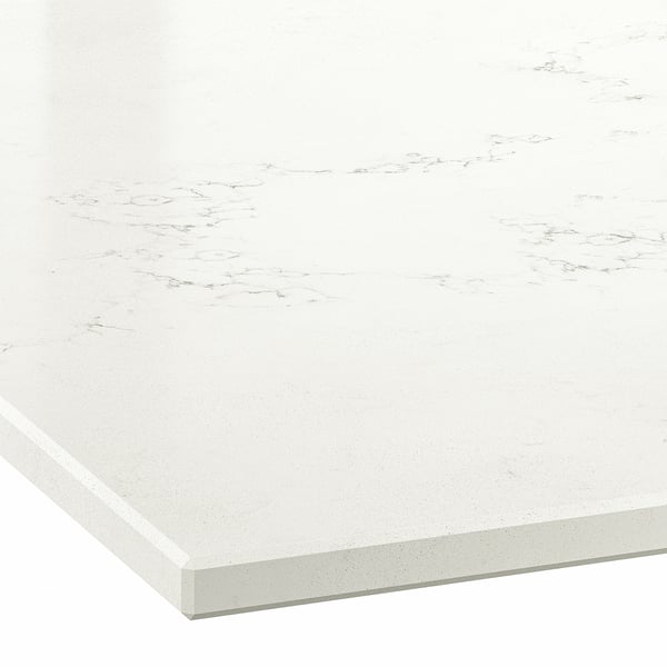 LOCKEBO Cubierta de cocina a medida, blanco/gris efecto mármol/compuesto de vidrio, 1 m²x2.0 cm
