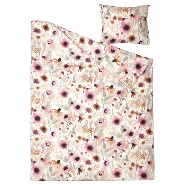 LÖNNHÖSTMAL Funda plumón con funda almohada, multicolor/flores, 150x200/50x60 cm