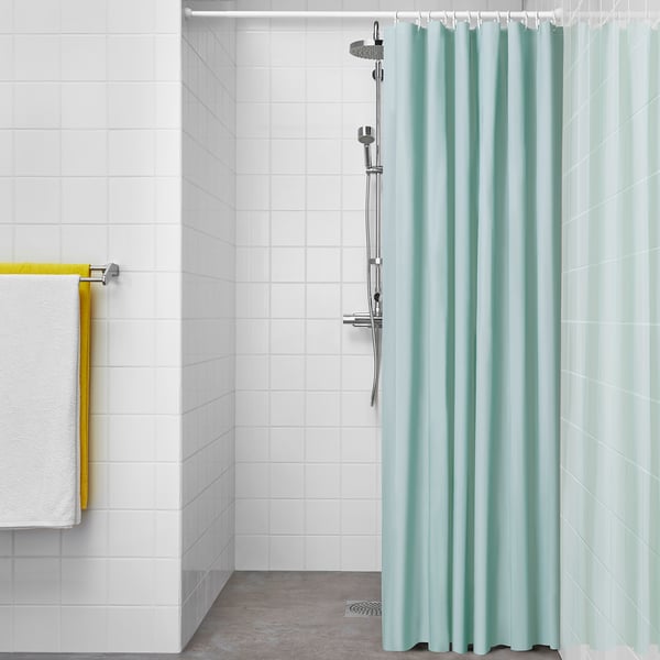 LUDDHAGTORN Cortina de baño, turquesa, 180x180 cm