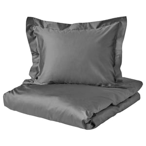 LUKTJASMIN Funda plumón con funda almohada, gris osc, 150x200/50x60 cm
