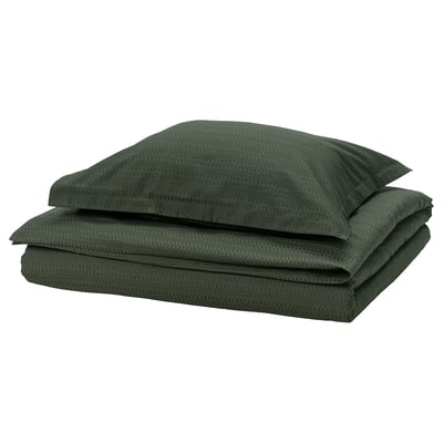 LUKTVICKER Funda plumón con funda almohada, verde oscuro, 150x200/50x60 cm