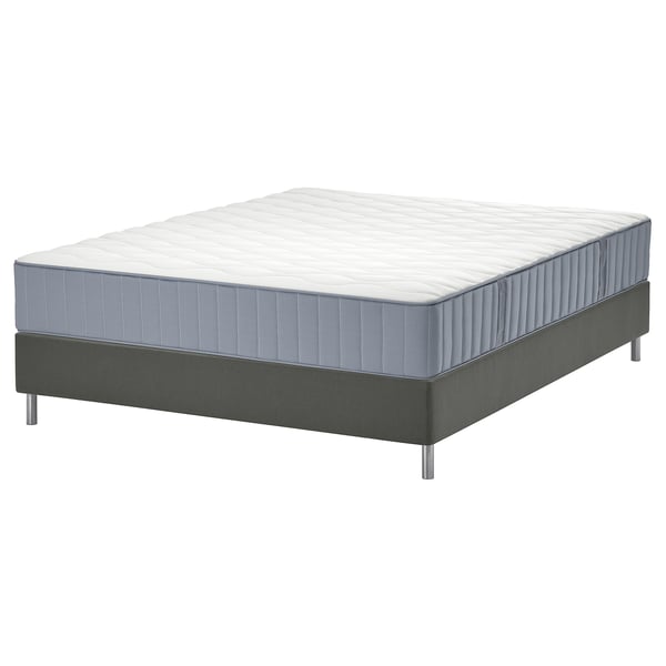 LYNGÖR Base cama, Vågstranda extra firme/azul costeño Gris oscuro, 160x200 cm