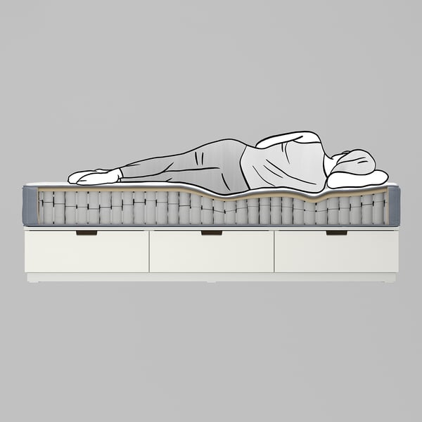 LYNGÖR Base cama, Vågstranda firme/azul costeño Gris oscuro, 160x200 cm