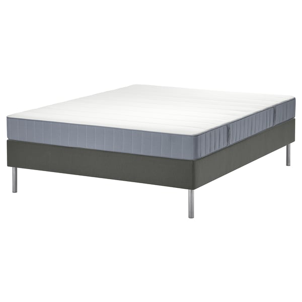 LYNGÖR Base cama, Vesteröy extra firme/azul costeño Gris oscuro, 140x200 cm