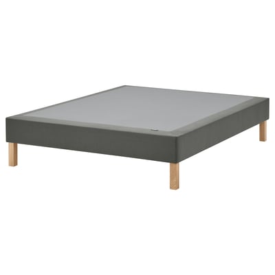 LYNGÖR Base de cama con funda y patas, gris osc, 160x200 cm