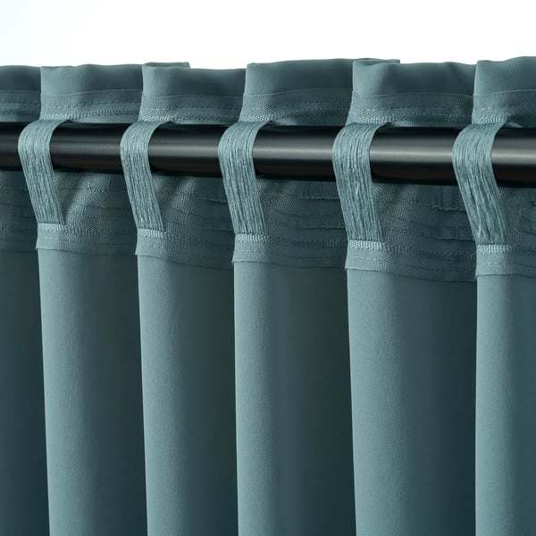 MAJGULL Cortina oscurecedora, 1 par, gris oscuro turquesa/con cinta de fruncir, 145x250 cm