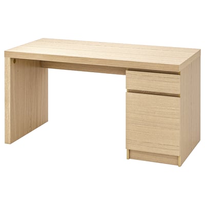 MALM Escritorio, chapa roble tinte blanco, 140x65 cm