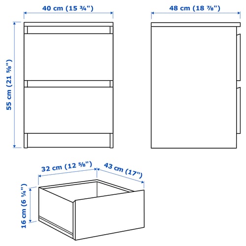 MALM Velador con 2 cajones, negro, 40x55 cm