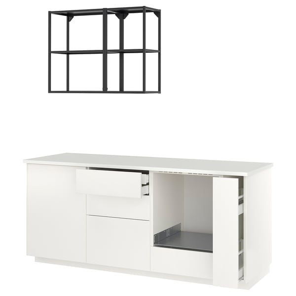 METOD Combinación muebles de cocina, blanco/Veddinge blanco, 210x60x227 cm