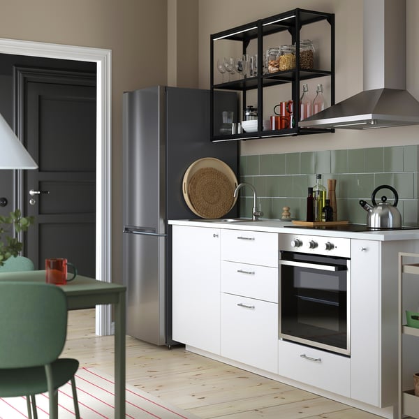 METOD Combinación muebles de cocina, blanco/Veddinge blanco, 210x60x227 cm