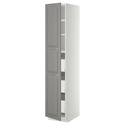 METOD / MAXIMERA Mueble alto despensero con cajones, blanco/Bodbyn gris, 40x60x200 cm