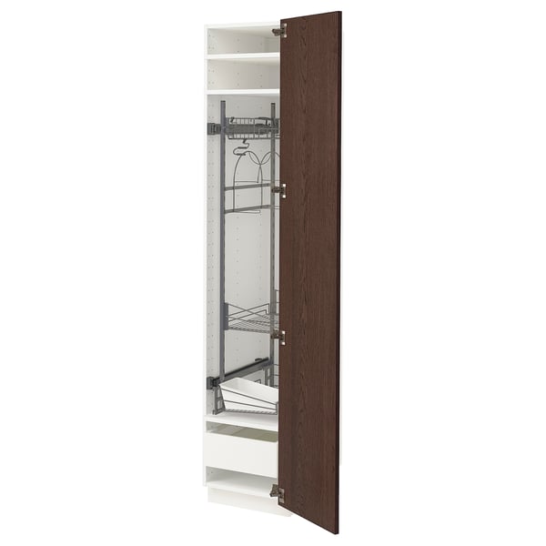 METOD / MAXIMERA Mueble alto organizador limpieza, blanco/Sinarp café, 40x60x200 cm