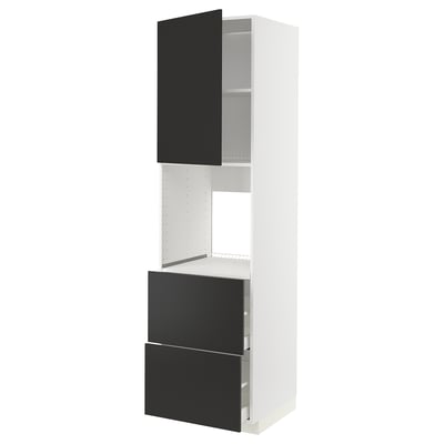 METOD / MAXIMERA Mueble alto para horno, blanco/Nickebo Gris oscuro mate, 60x60x220 cm