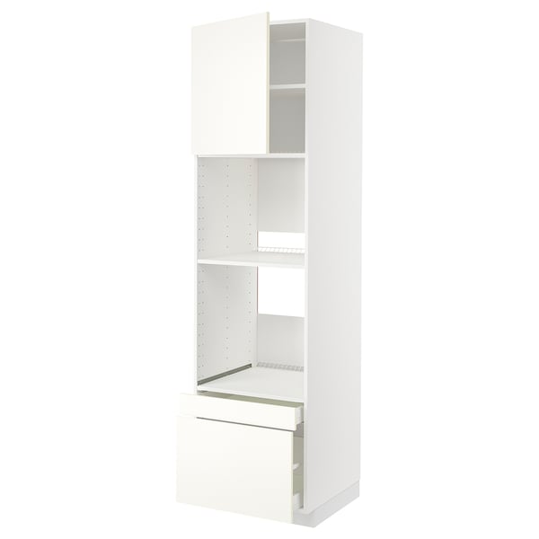 METOD / MAXIMERA Mueble alto para horno, blanco/Vallstena blanco, 60x60x220 cm