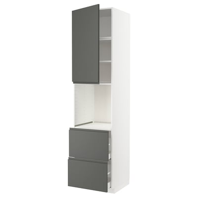 METOD / MAXIMERA Mueble alto para horno, blanco/Voxtorp Gris oscuro, 60x60x240 cm