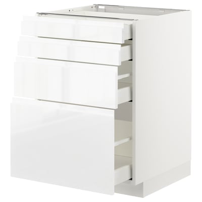 METOD / MAXIMERA Mueble bajo cocina con 4 cajones, blanco/Voxtorp alto brillo/blanco, 60x60 cm