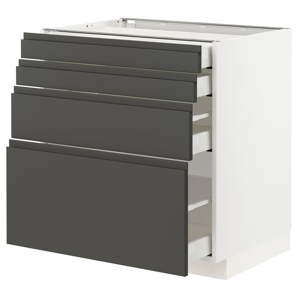 METOD / MAXIMERA Mueble bajo cocina con 4 cajones, blanco/Voxtorp Gris oscuro, 80x60 cm