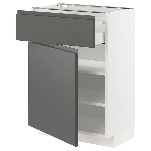 METOD / MAXIMERA Mueble base, 1 cajón, blanco/Voxtorp Gris oscuro, 60x37 cm