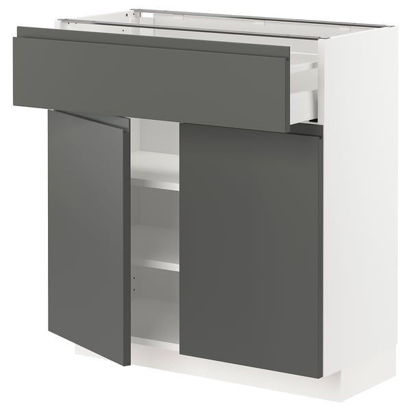METOD / MAXIMERA Mueble base, 1 cajón, blanco/Voxtorp Gris oscuro, 80x37 cm