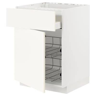 METOD / MAXIMERA Mueble base, 1 cajón y canastos, blanco/Vallstena blanco, 60x60 cm