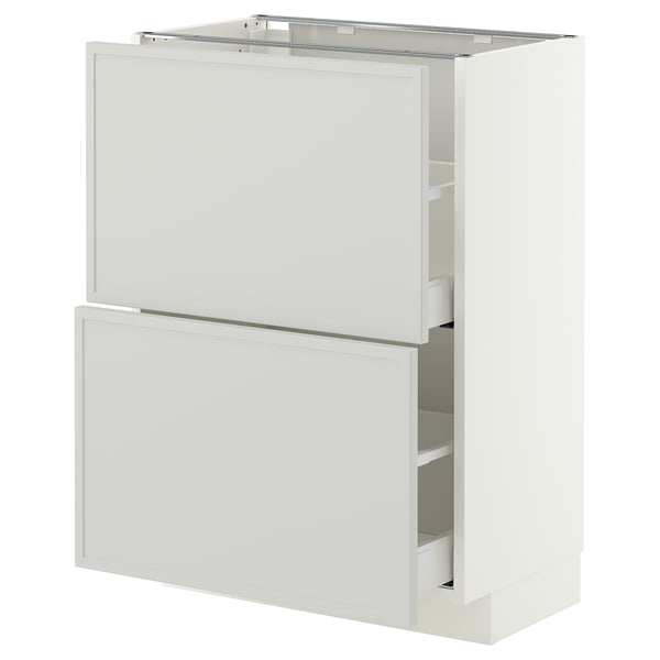 METOD / MAXIMERA Mueble base, 2 cajones, blanco/Aspudden gris claro, 60x37 cm