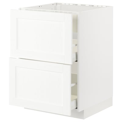 METOD / MAXIMERA Mueble base, 2 cajones, blanco Enköping/blanco efecto madera, 60x60 cm