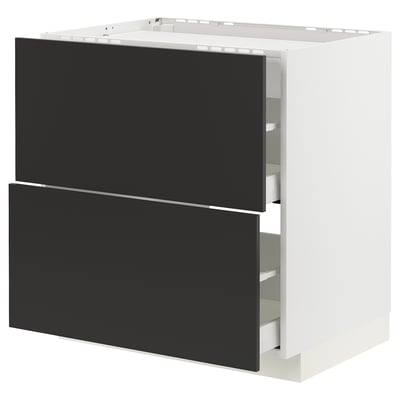 METOD / MAXIMERA Mueble base, 2 cajones, blanco/Nickebo Gris oscuro mate, 80x60 cm