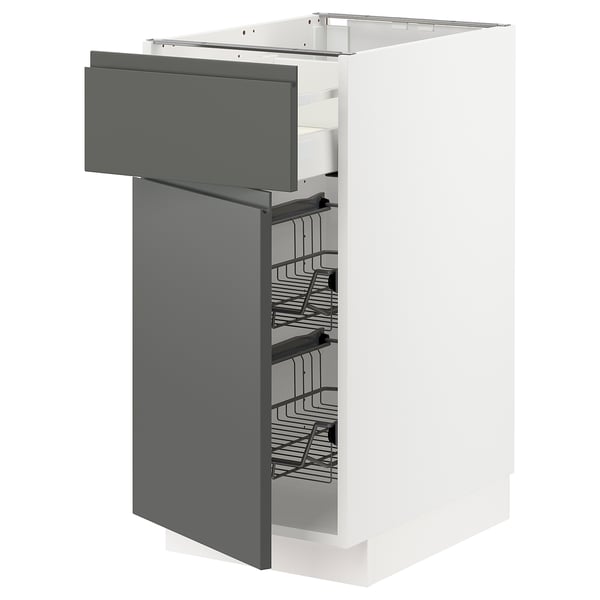 METOD / MAXIMERA Mueble base 2 canastos extraíble, blanco/Voxtorp Gris oscuro, 40x60 cm