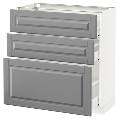 METOD / MAXIMERA Mueble base, 3 cajones, blanco/Bodbyn gris, 80x37 cm