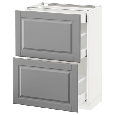 METOD / MAXIMERA Mueble base, 3 cajones, blanco/Bodbyn gris, 60x37 cm