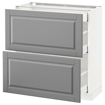 METOD / MAXIMERA Mueble base, 3 cajones, blanco/Bodbyn gris, 80x37 cm