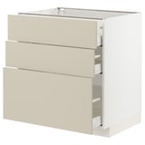 METOD / MAXIMERA Mueble base, 3 cajones, blanco/Havstorp beige, 80x60 cm