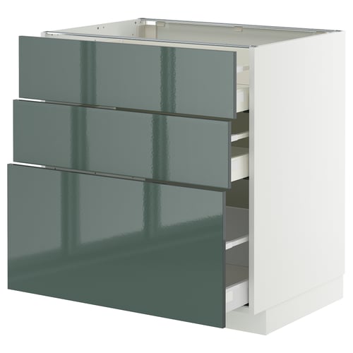 METOD / MAXIMERA Mueble base, 3 cajones, blanco/Kallarp, 80x60 cm