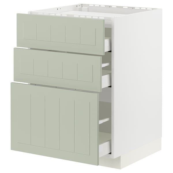 METOD / MAXIMERA Mueble base, 3 cajones, blanco/Stensund menta, 60x60 cm