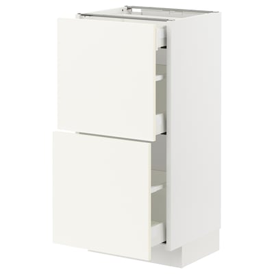 METOD / MAXIMERA Mueble base, 3 cajones, blanco/Vallstena blanco, 40x37 cm