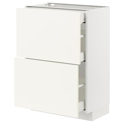 METOD / MAXIMERA Mueble base, 3 cajones, blanco/Vallstena blanco, 60x37 cm
