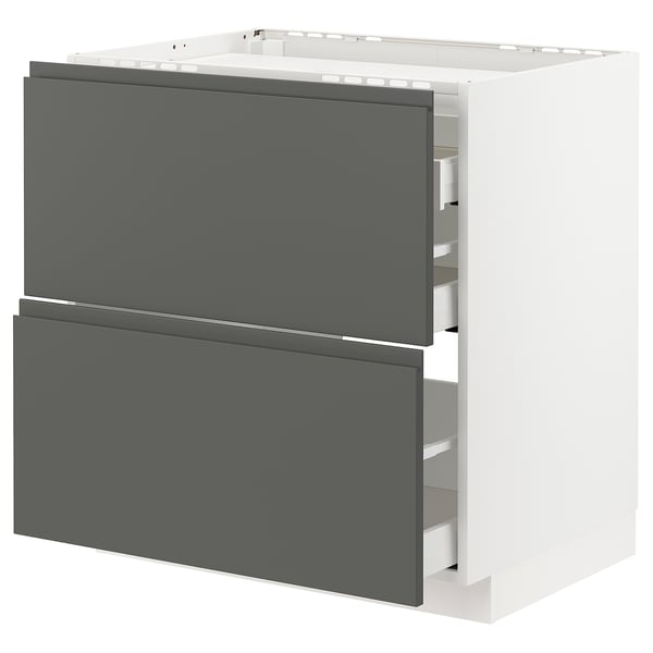 METOD / MAXIMERA Mueble base, 3 cajones, blanco/Voxtorp Gris oscuro, 80x60 cm