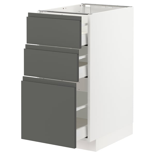 METOD / MAXIMERA Mueble base, 3 cajones, blanco/Voxtorp Gris oscuro, 40x60 cm