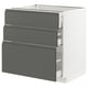 METOD / MAXIMERA Mueble base, 3 cajones, blanco/Voxtorp Gris oscuro, 80x60 cm