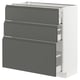 METOD / MAXIMERA Mueble base, 3 cajones, blanco/Voxtorp Gris oscuro, 80x37 cm